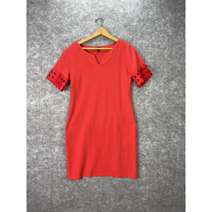 Talbots Dress Womens Medium Red Cotton Knit Shift Short Sleeve Cutout Sleeves